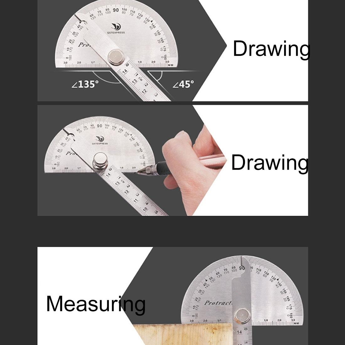 Stainless Steel Protractor with 0-145mm Arm and 0-180 Degree Angle Measurement