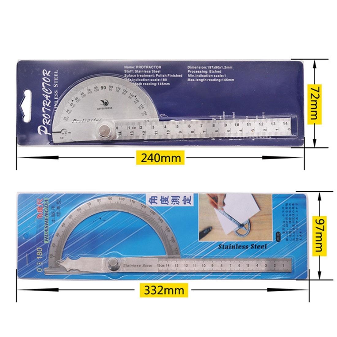 Stainless Steel Protractor with 0-145mm Arm and 0-180 Degree Angle Measurement