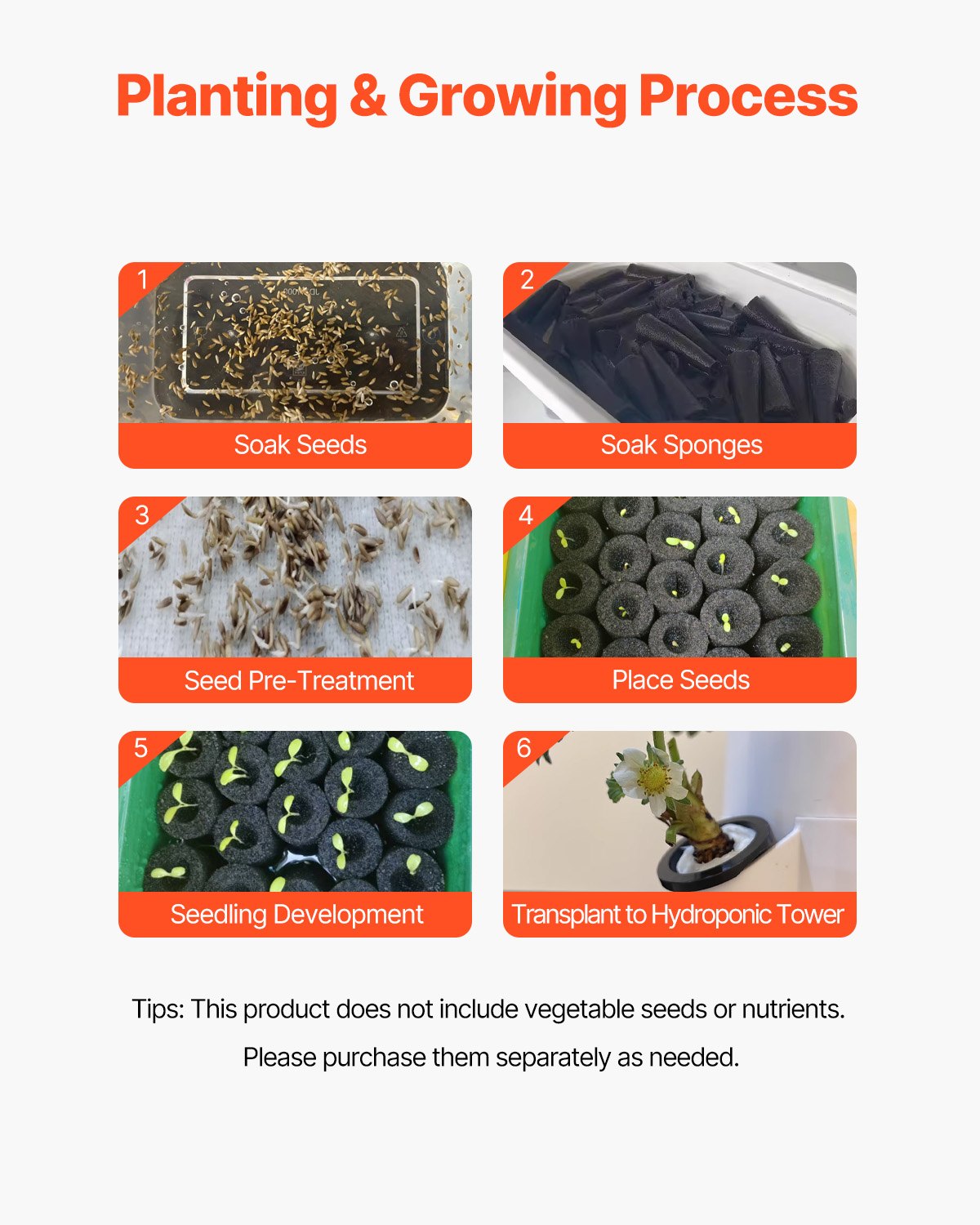 VEVOR Hydroponic Growing System with Grow Light 30 Pods Hydroponic Tower Garden