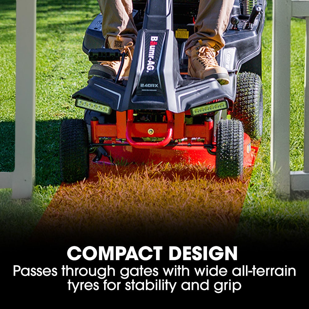 BAUMR-AG 24" Ride On Lawn Mower, Lithium Electric Start System, 6HP 224cc, 5 Cut Heights, Catcher and Mulch Kit