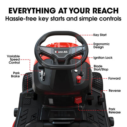 BAUMR-AG 38" Ride On Mower Tractor, Electric Start, 14hp 452cc, Hydrostatic, 100kg Towing, 7 Cut Heights