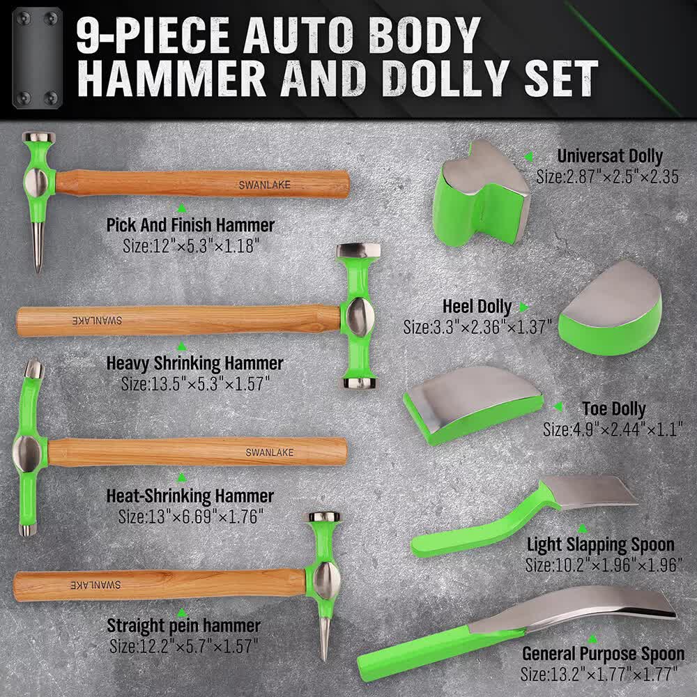 9-Piece Auto Body Hammer Dolly Set Car Body Dent Repair Tool Case