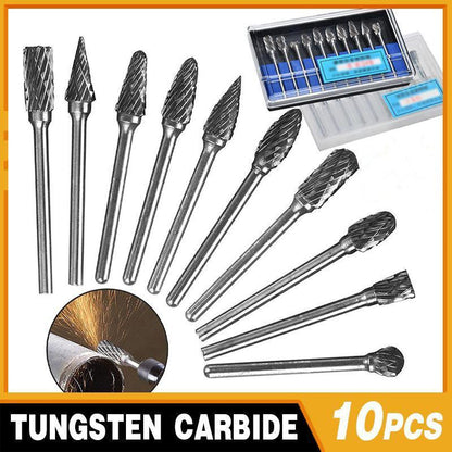 10PCS Tungsten Carbide Rotary Burr Set for Rotary Tools and Dremel - Plastic Box