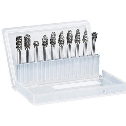 10PCS Tungsten Carbide Rotary Burr Set for Rotary Tools and Dremel - Plastic Box