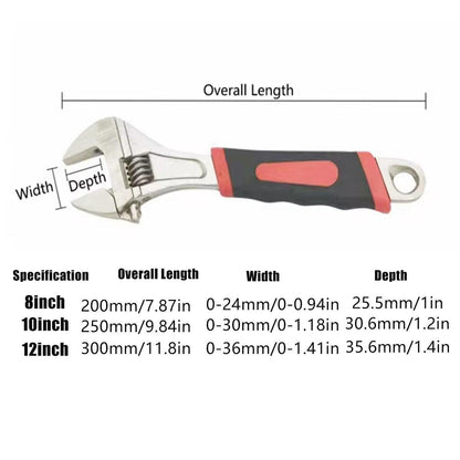 8inch 10inch 12inch Durable Chrome Vanadium Steel Rubberized Grip Adjustable Wrench - 8inch
