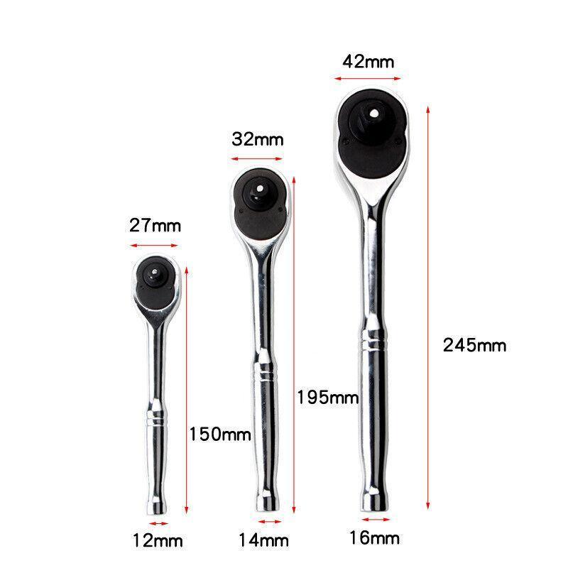 Quick Release Ratchet Handle 1/4 inch 3/8 inch 1/2 inch Drive Reversible Socket Wrench - 12x150x27mm