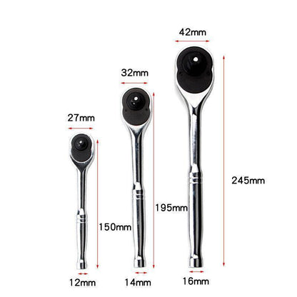 Quick Release Ratchet Handle 1/4 inch 3/8 inch 1/2 inch Drive Reversible Socket Wrench - 12x150x27mm