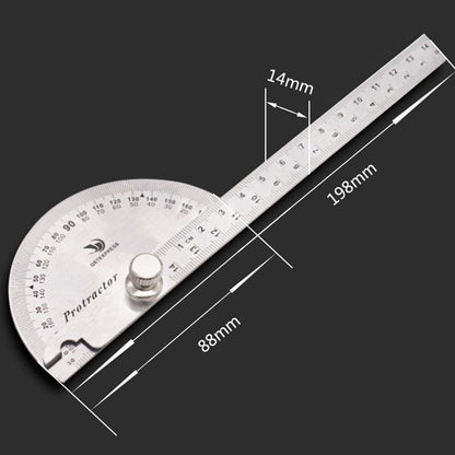 Stainless Steel Protractor with 0-145mm Arm and 0-180 Degree Angle Measurement