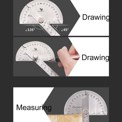 Stainless Steel Protractor with 0-145mm Arm and 0-180 Degree Angle Measurement