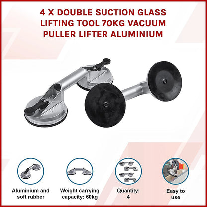 4 x Double Suction Glass Lifting Tool 70kg Vacuum Puller Lifter Aluminium