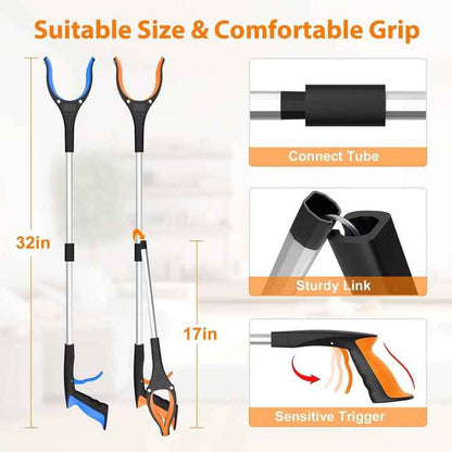 Blue Foldable Grabber Tool with Silicone Non-Slip Claws - Ideal for Litter Picking, Outdoor Use, and Household Cleaning