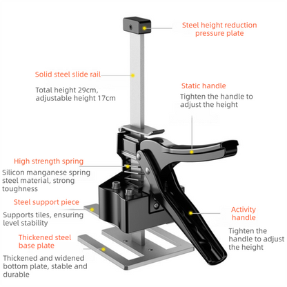 Two-Piece Heavy-Duty Metal Tile Lifter (29cm Max Lift)- Dual-Rod Precision Height Regulator for Large Tiles and Slabs