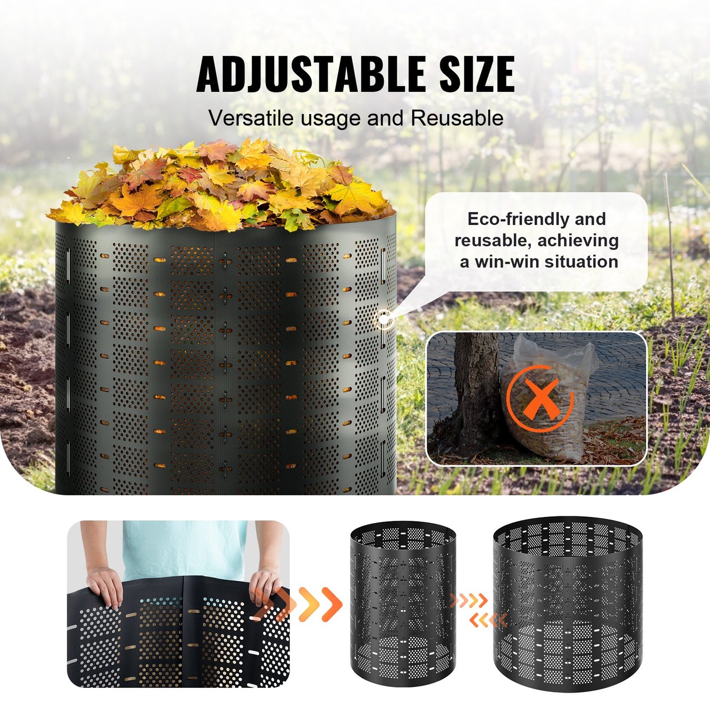VEVOR Compost Bin 1000 L, Outdoor Expandable Composter, Easy to Setup & Large Capacity Composting Bin, Fast Creation of Fertile Soil