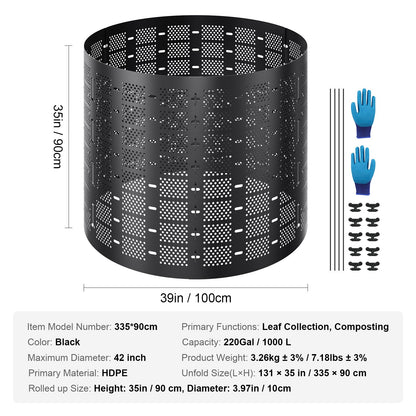 VEVOR Compost Bin 1000 L, Outdoor Expandable Composter, Easy to Setup & Large Capacity Composting Bin, Fast Creation of Fertile Soil