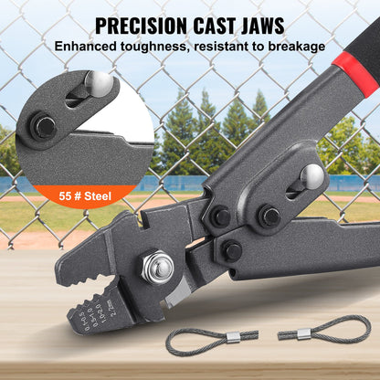 VEVOR Crimping Tool, Up To 2.2mm Wire Rope Crimping Tool, Crimping Loop Sleeve Kit with a Cable Cutter and 160pcs Aluminum Buckles, Teflon Coating Anti-Rust Fishing Crimping Tool