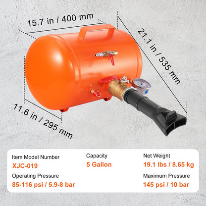 VEVOR Tire Bead Seater, 5 Gal/19L Air Tire Bead Blaster with Pressure Gauge & Handle, 145 PSI Seating Tool Inflator Tank, 85-116 PSI Operating Pressure for Car Truck ATV