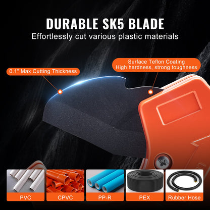 VEVOR PVC Pipe Cutter, 0-2-1/2" O.D. Ratcheting PVC Pipe Cutter, Heavy Duty Tube Cutting Tool with Spare SK5 Blade for PVC, CPVC, PP-R, PEX, PE, Rubber Hoses