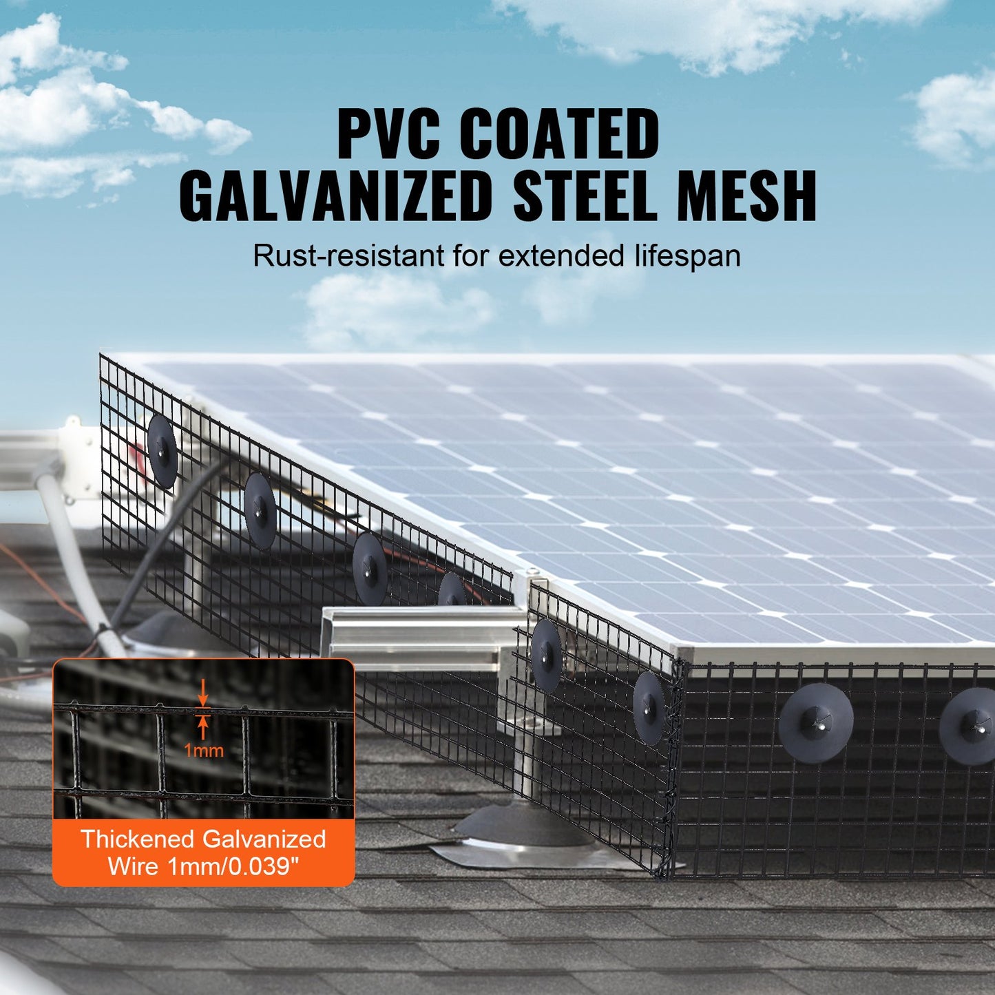 VEVOR 6in x 100ft Solar Panel Bird Guard Critter Guard Roll Kit 100pcs Fasteners