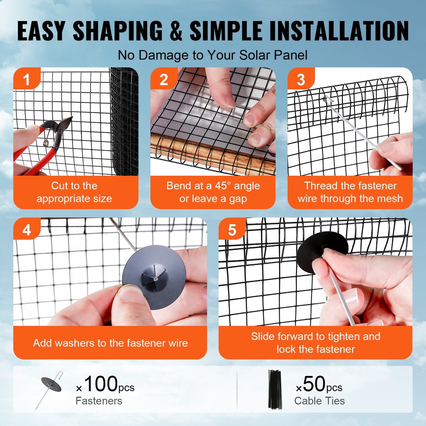 VEVOR 6in x 100ft Solar Panel Bird Guard Critter Guard Roll Kit 100pcs Fasteners