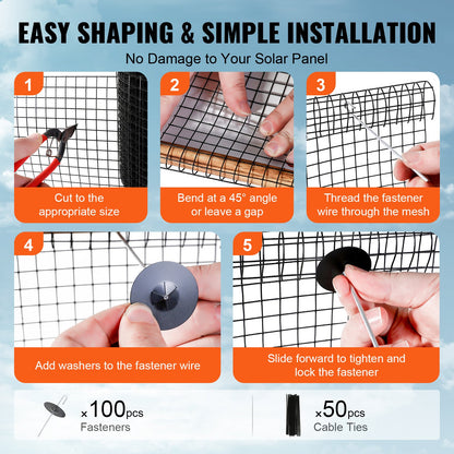 VEVOR 6in x 100ft Solar Panel Bird Guard Critter Guard Roll Kit 100pcs Fasteners