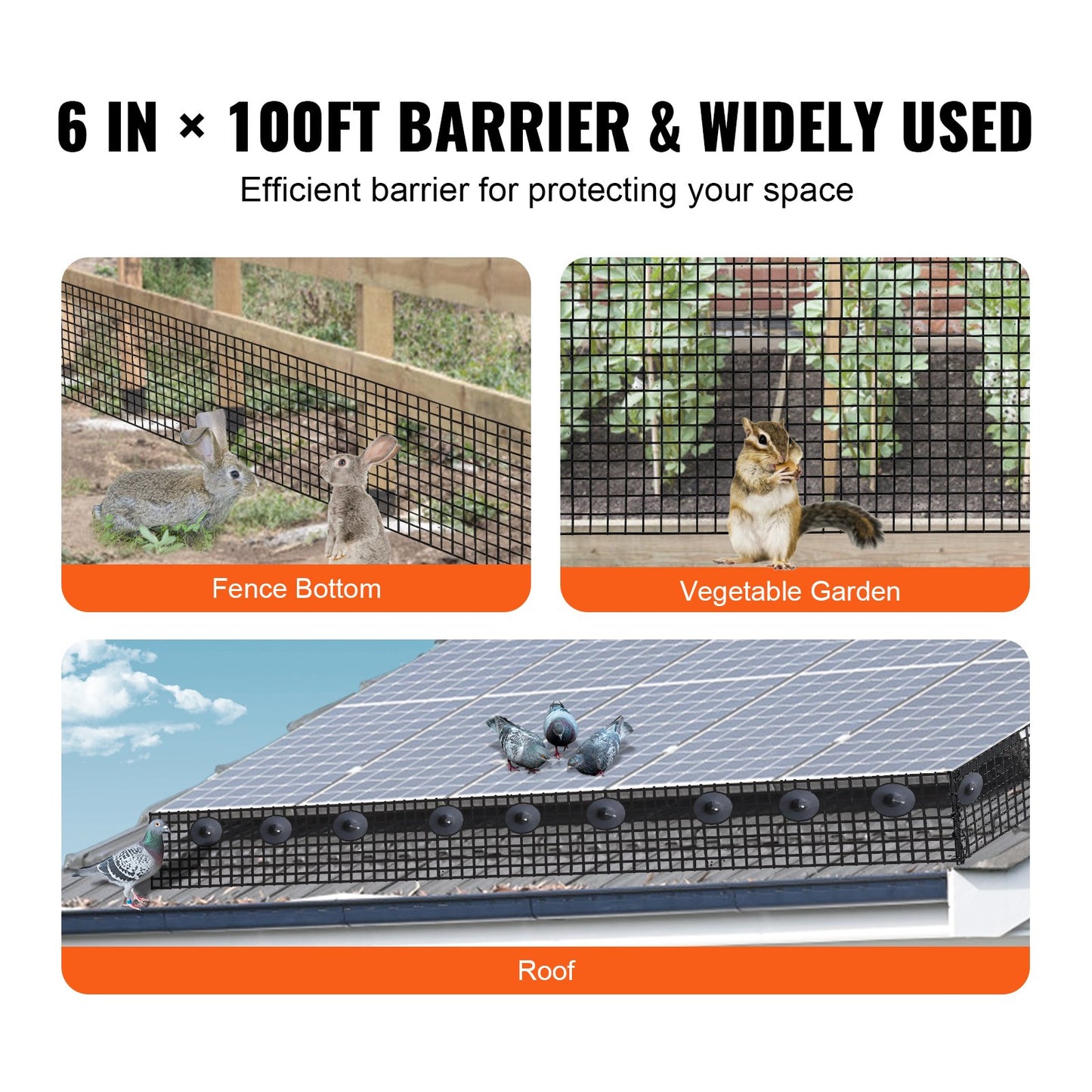 VEVOR 6in x 100ft Solar Panel Bird Guard Critter Guard Roll Kit 100pcs Fasteners