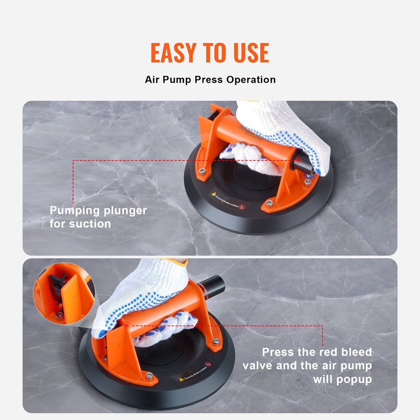 VEVOR Glass Suction Cup, 203 mm 2 Pack 278 kg Capacity, Vacuum Suction Cup with Steel Handle & Carry Box, Heavy Duty Industrial Suction Cup Lifter Tool for Glass, Granite, Tile, Metal, Wood Lifting
