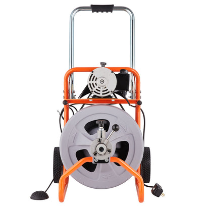 VEVOR Drain Cleaner Machine 75FT x 1/2 Inch Auto Feed with Wheels & 8 Cutters